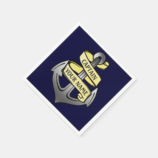 カスタマイズ可能な船キャプテンあなたの名前いかり スタンダードカクテルナプキン (角)