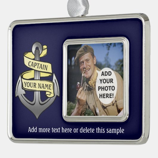 カスタマイズ可能な船長あなたの一流のいかり シルバープレートフレームオーナメント (左)
