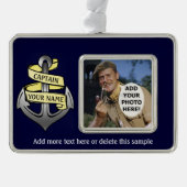 カスタマイズ可能な船長あなたの一流のいかり シルバープレートフレームオーナメント (正面)
