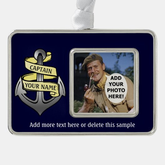 カスタマイズ可能な船長あなたの一流のいかり シルバープレートフレームオーナメント (正面)