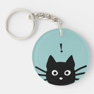 カスタマイズ可能な色とテキストののぞき黒猫 キーホルダー