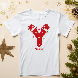 カスタマイズ可能な色のクリスマスイニシャルモノグラム 名前入り Tシャツ