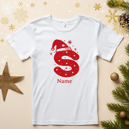 カスタマイズ可能な色のクリスマスモノグラムイニシャル 名前入り Tシャツ