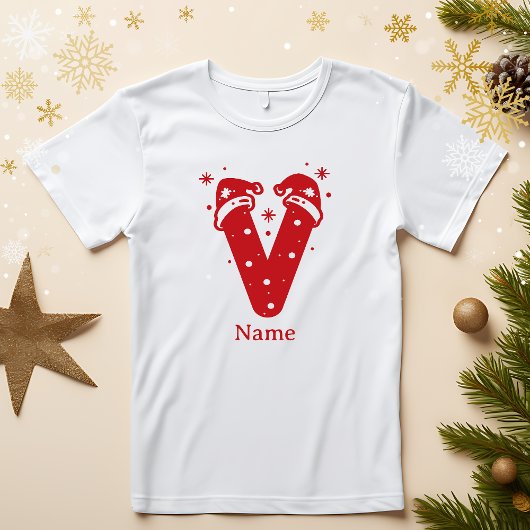 カスタマイズ可能な色のクリスマスモノグラム 名前入り Tシャツ