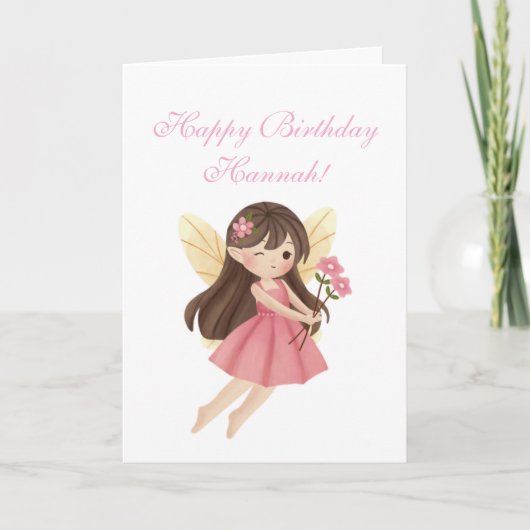 カスタマイズ可能な花を持つ妖精の誕生日カード カード (正面)