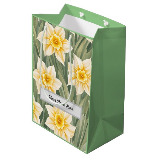 カスタマイズ可能な花柄の水仙の花 ミディアムペーパーバッグ (裏面アングル)