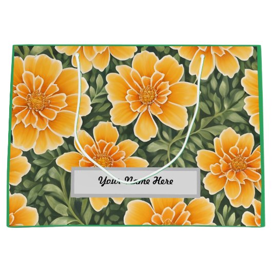 カスタマイズ可能な花柄マリゴールド花 ラージペーパーバッグ (正面)