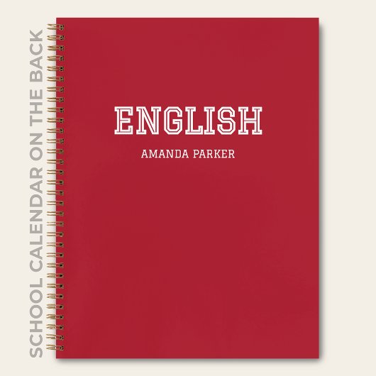 カスタマイズ可能な英語学校カレンダー 深紅赤 ノートブック