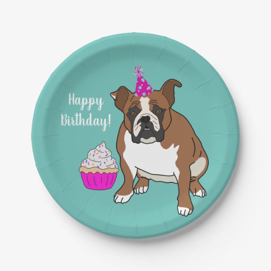 カスタマイズ可能な英語Bulldog誕生日 ペーパープレート (正面)