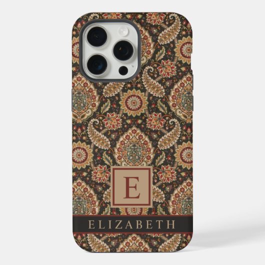 カスタマイズ可能な茶色のピーチピンクのペイズリーパターン iPhoneケース (裏面)