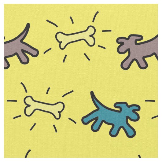 カスタマイズ可能な落書きのスタイルの青い犬用の骨Yの生地 ファブリック (クローズアップ)
