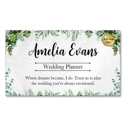 カスタマイズ可能な葉植物混載ビジネスカード マグネット名刺 (正面)