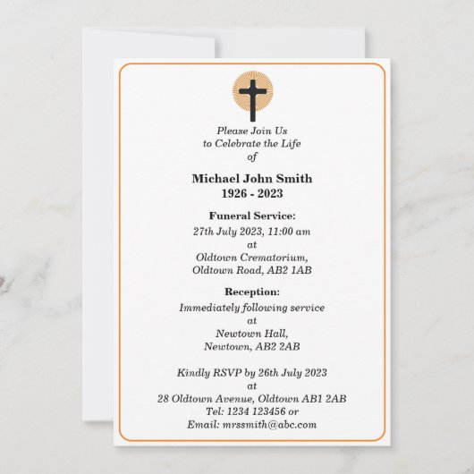 カスタマイズ可能な葬式 招待状 (正面)