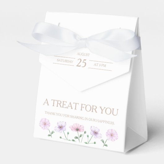 カスタマイズ可能な薄紫フローラベビーシャワー特典ボックス フェイバーボックス (正面サイド)