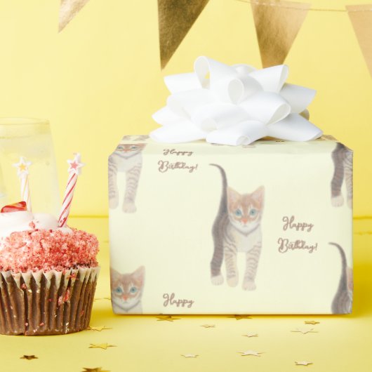 カスタマイズ可能な虎猫ラッピング紙を備えた文字キット ラッピングペーパー (誕生日パーティー)