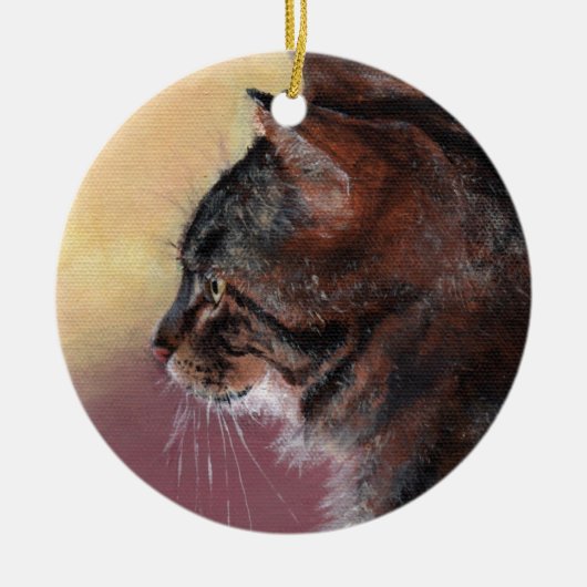 カスタマイズ可能な虎猫猫のオーナメント セラミックオーナメント (正面)