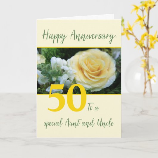 カスタマイズ可能な記念日おばさん&アンクルイエローローズ カード (黄色い花)