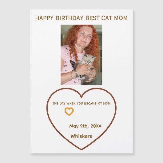 カスタマイズ可能な誕生日カード ねこママのフォトハート マグネット招待状 (正面)