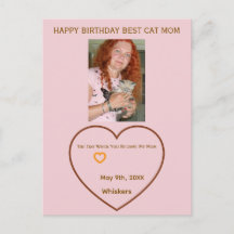 カスタマイズ可能な誕生日カード ハートと猫ママの写真