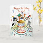 カスタマイズ可能な誕生日カード – 猫の誕生日パーティー カード (黄色い花)