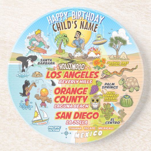 カスタマイズ可能な誕生日サニーカリフォルニア コースター (正面)