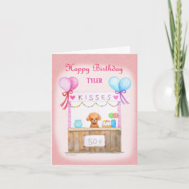 カスタマイズ可能な誕生日メッセージ かわいい子犬のキス ストール・ドッグ・ラバー カード