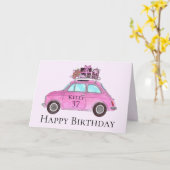 カスタマイズ可能な誕生日レトロFiat 500 カード (黄色い花)