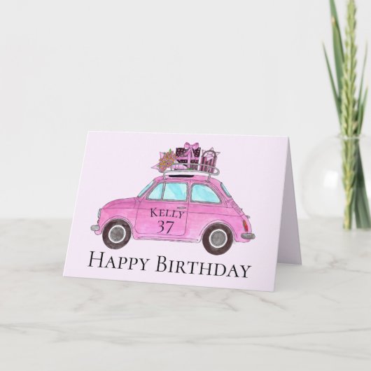 カスタマイズ可能な誕生日レトロFiat 500 カード (正面)