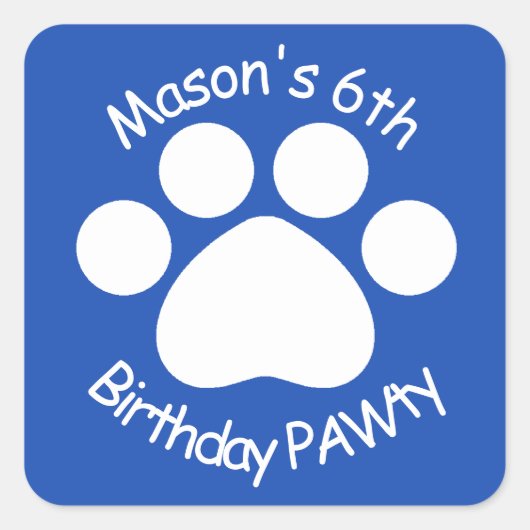 カスタマイズ可能な誕生日PAWty – 青 スクエアシール (正面)