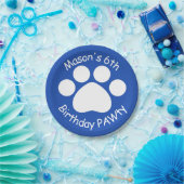 カスタマイズ可能な誕生日PAWty -青 ペーパープレート (パーティー)