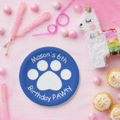 カスタマイズ可能な誕生日PAWty -青 ペーパープレート (パーティー)