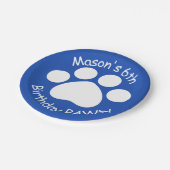 カスタマイズ可能な誕生日PAWty -青 ペーパープレート (アングル)