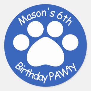 カスタマイズ可能な誕生日PAWty -青 ラウンドシール