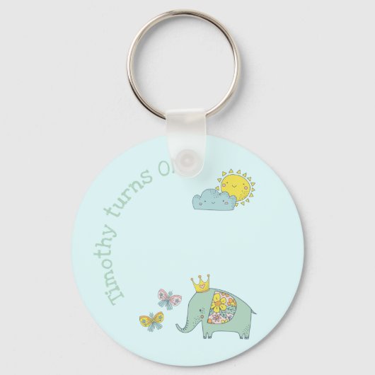 カスタマイズ可能な象と蝶の誕生日 キーホルダー (正面)