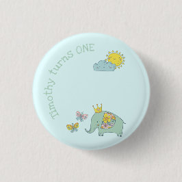 カスタマイズ可能な象と蝶の誕生日 缶バッジ