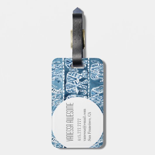 カスタマイズ可能な象のサファリのBohoの種族のインディゴ ラゲッジタグ (裏面縦)