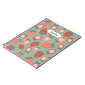 カスタマイズ可能な赤いちごシームレスなパターン ノートブック (左側)