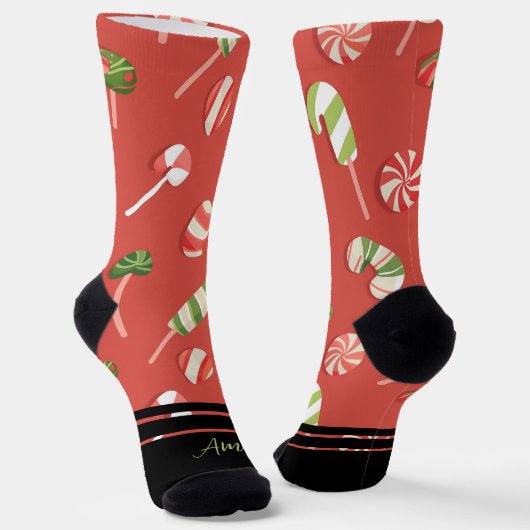 カスタマイズ可能な赤いクリスマスキャンディ ソックス (傾斜あり)