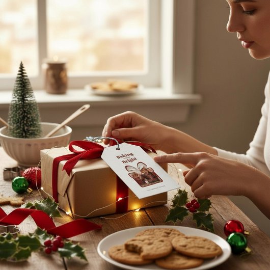 カスタマイズ可能な赤いクリスマスギフト写真テンプレート ギフトタグ