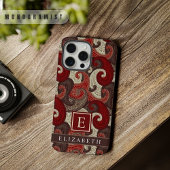 カスタマイズ可能な赤いホワイトグレーの茶色のペイズリーパターン iPhoneケース