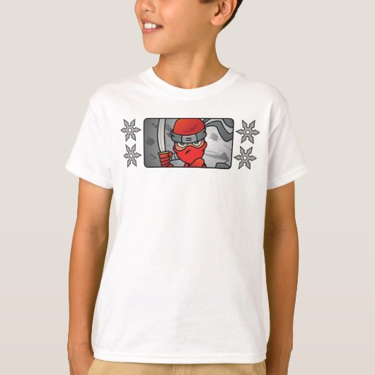 カスタマイズ可能な赤い忍者と投げ星デザイン Tシャツ (正面)