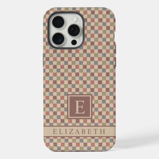 カスタマイズ可能な赤い緑の茶色のベージュ市松模様に iPhoneケース (裏面)