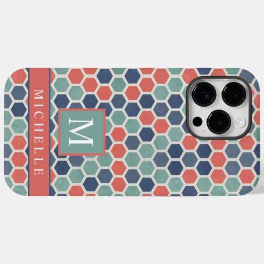 カスタマイズ可能な赤い青の緑の六角形ジオメトリ Case-Mate iPhoneケース (裏面 (横))