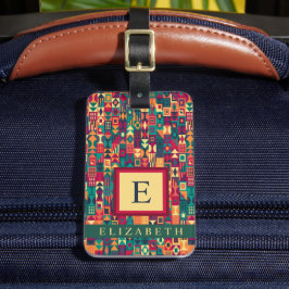 カスタマイズ可能な赤い黄色の緑のシェイプ幾何学的 ラゲッジタグ