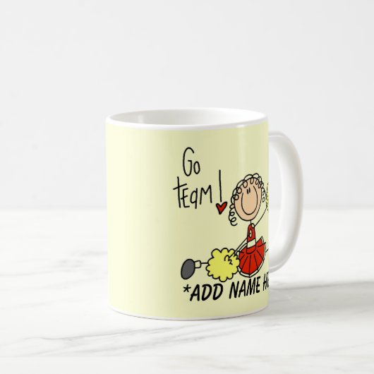 カスタマイズ可能な赤および金ゴールドのチアリーダーのマグ コーヒーマグカップ (正面右)