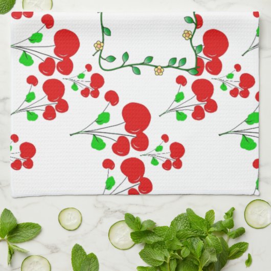 カスタマイズ可能な赤さくらんぼパターンアクセサリーLeahG キッチンタオル (折り畳み)