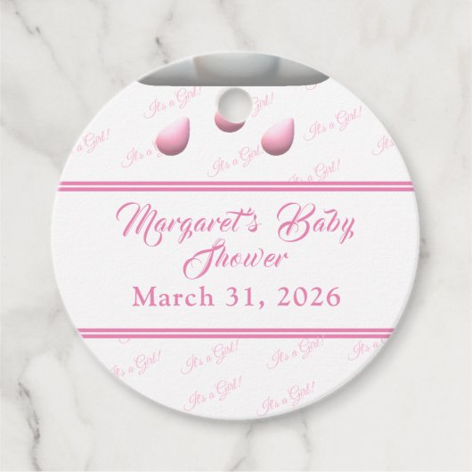 カスタマイズ可能な赤ちゃんシャワーの女の子 フェイバータグ (正面)