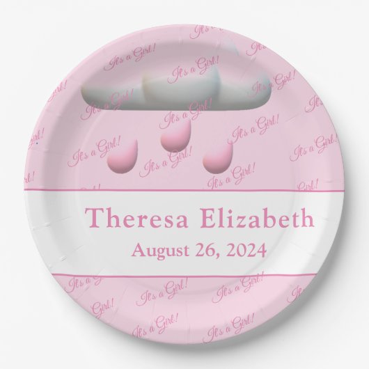 カスタマイズ可能な赤ちゃんシャワーの女の子 ペーパープレート (正面)