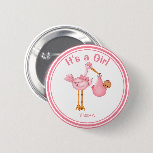 カスタマイズ可能な赤ちゃんシャワーストークベビーガール 缶バッジ (正面&裏面)