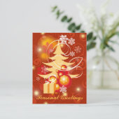 カスタマイズ可能な赤と金ゴールドのクリスマス シーズンポストカード (スタンド正面)